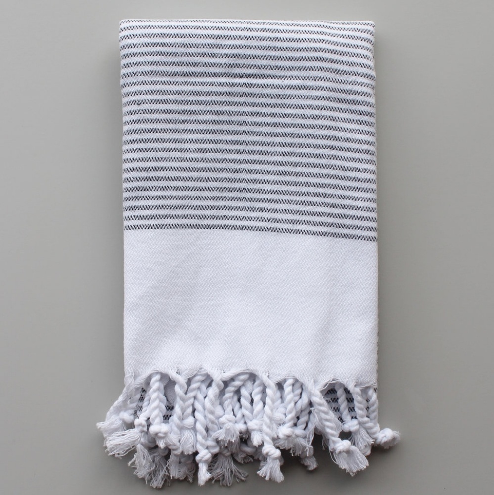 White & Gray Striped Hand Towel